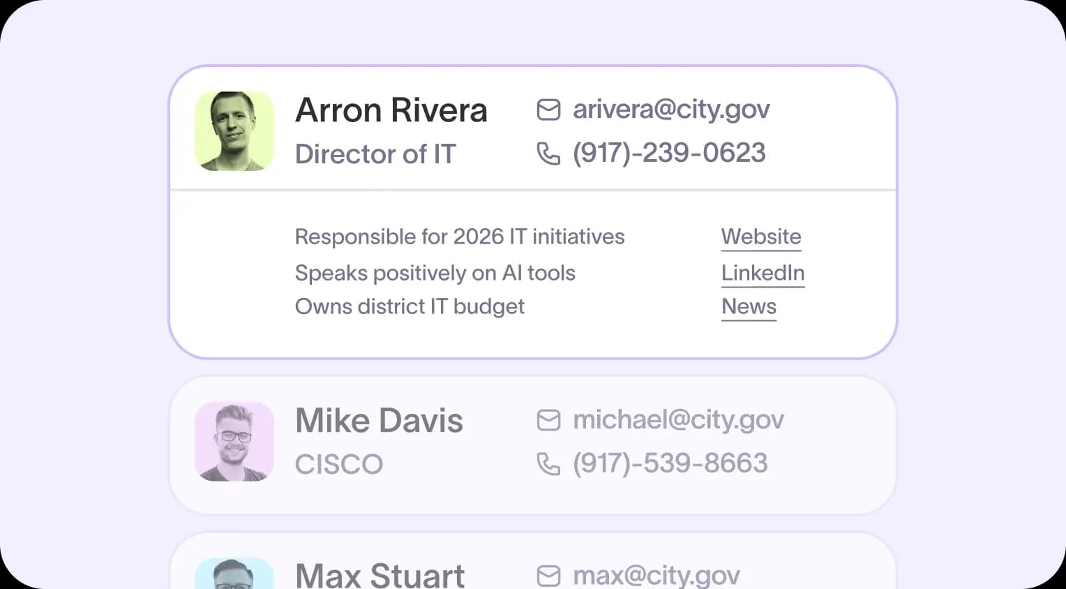 Searching for verified contacts by persona across government and education accounts